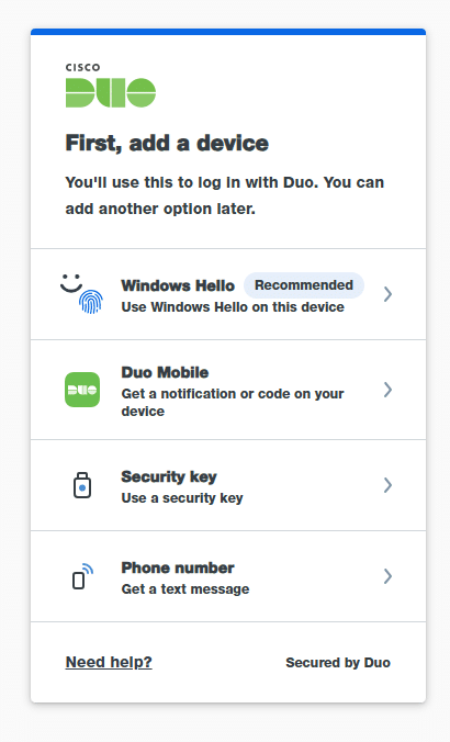 Duo add a device screen