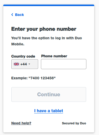 Duo enter phone number screen