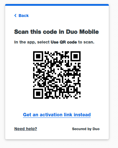 Duo QR code screen